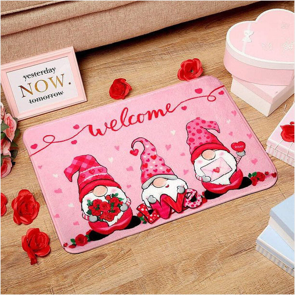 Gnomes Valentine Day Doormat Cute Gnomes Welcome Mats Gifts For Girlfriend Holiday-1