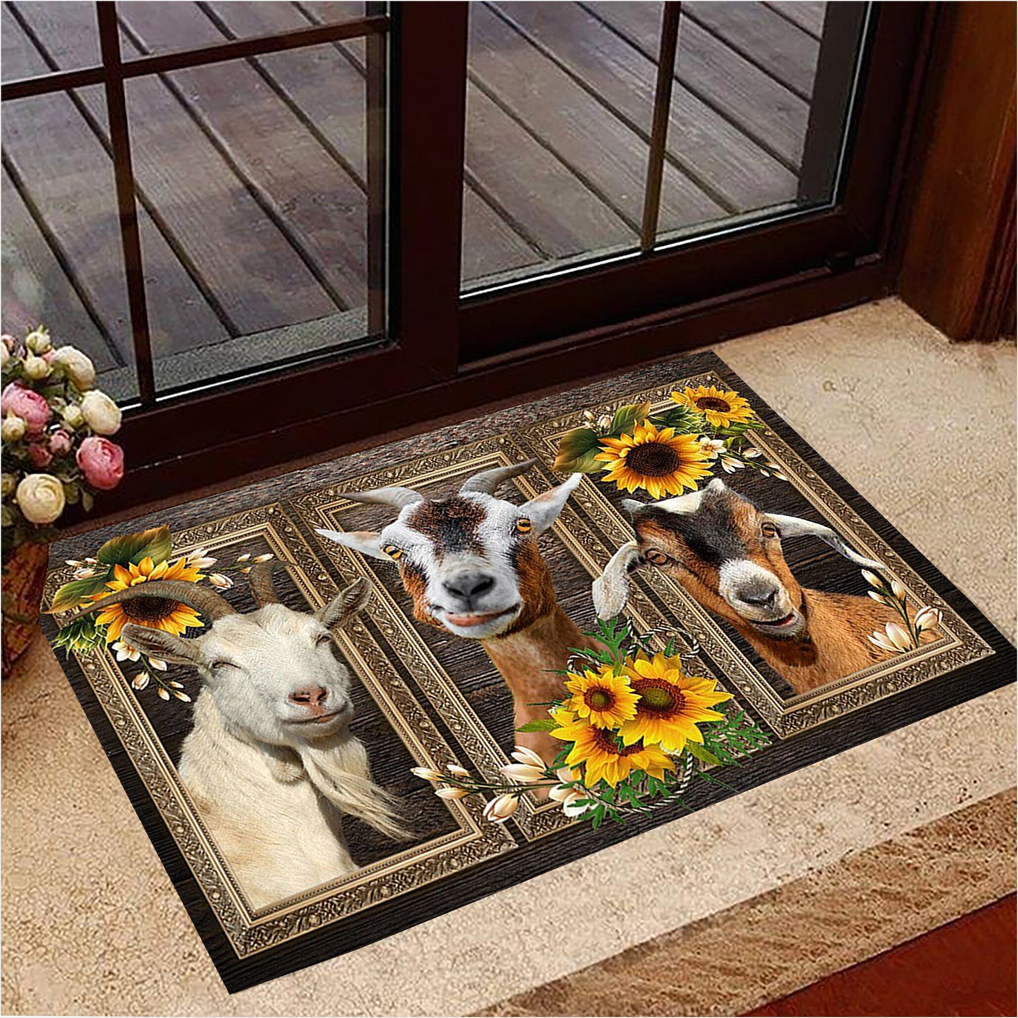Goat Doormat Sunflower Goat Merchandise Animal Print Doormat For Front Door Gifts For BFF-1