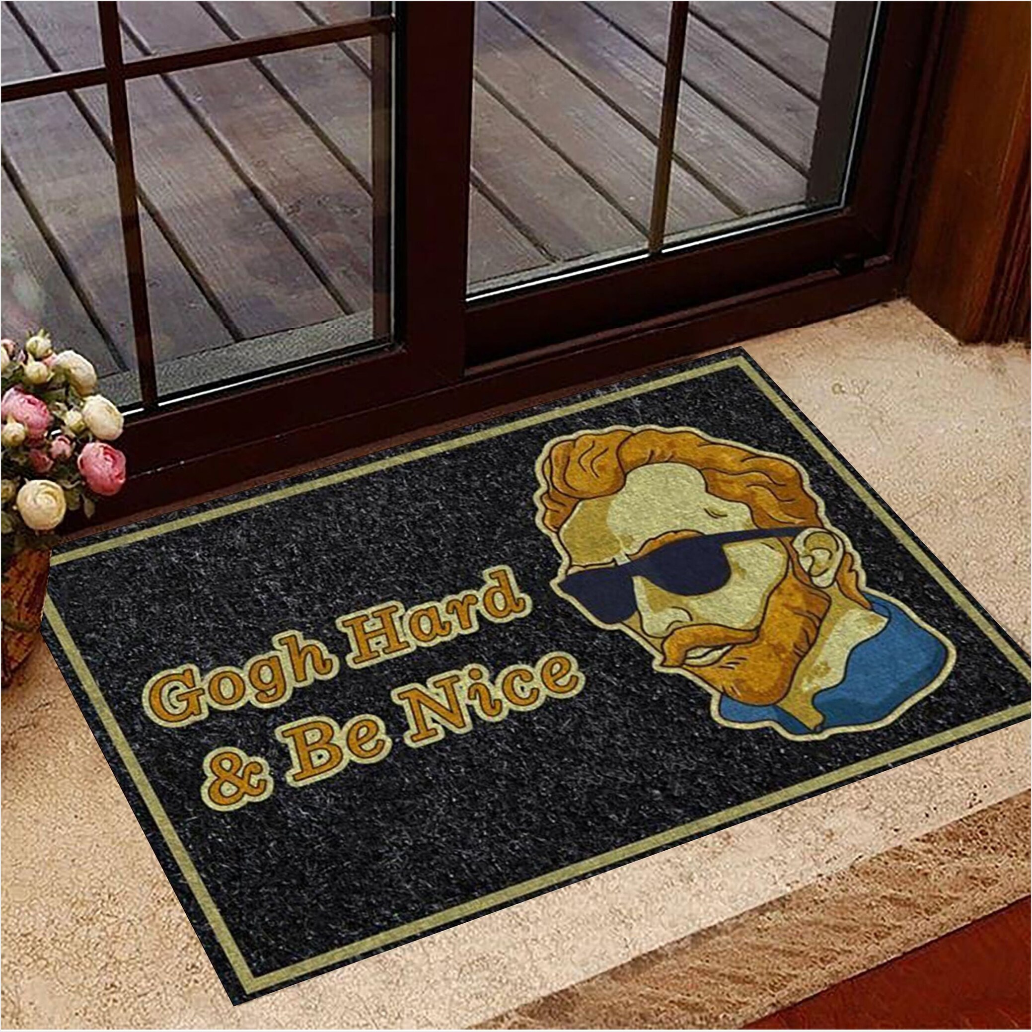Gogh Hard And Be Nice Van Gogh Doormat Welcome Home Mat Home Decor Living Room Gifts For BFF-1