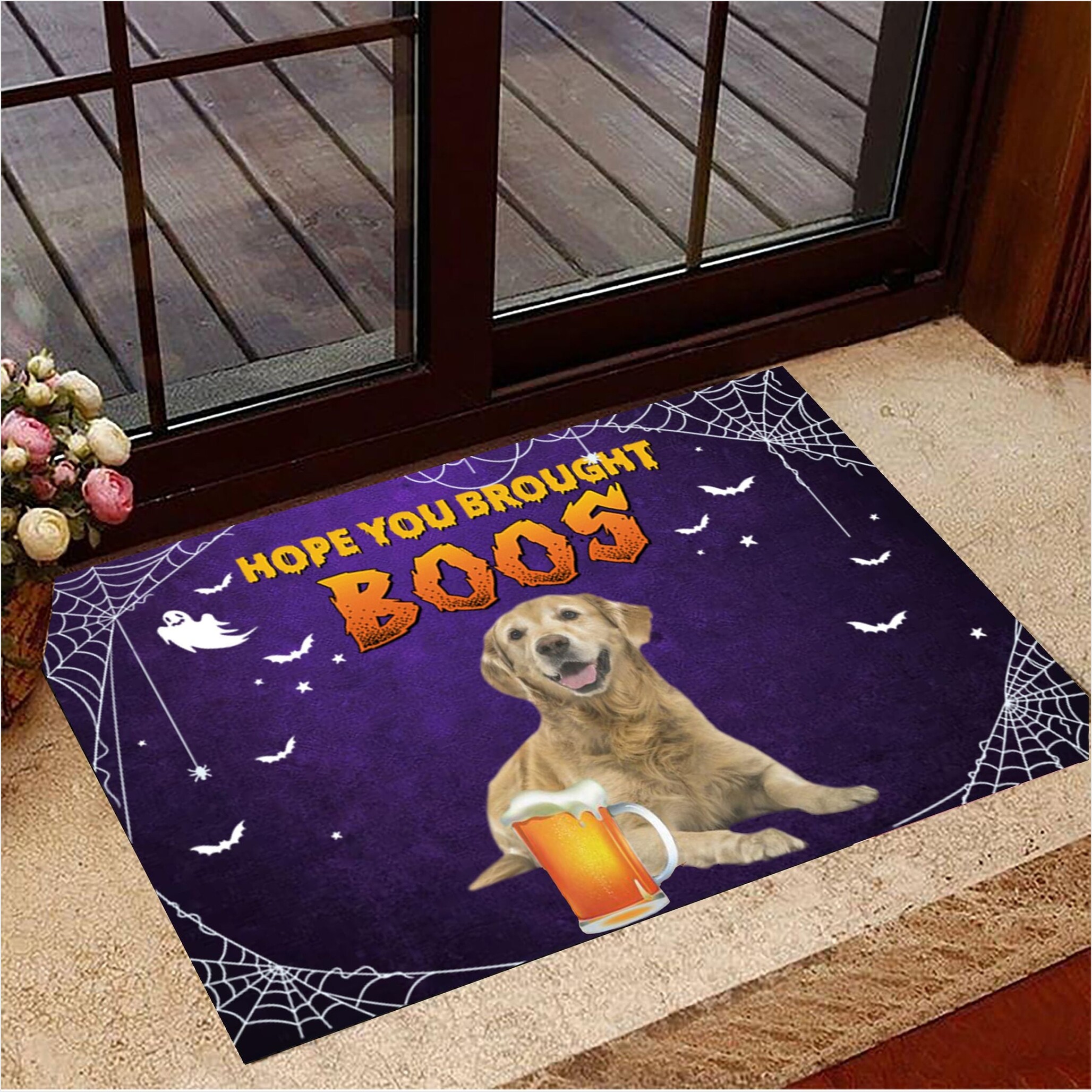 Golden Retriever Hope You Brought Boos Doormat Dog Welcome Mat Cute Halloween Decorations-1