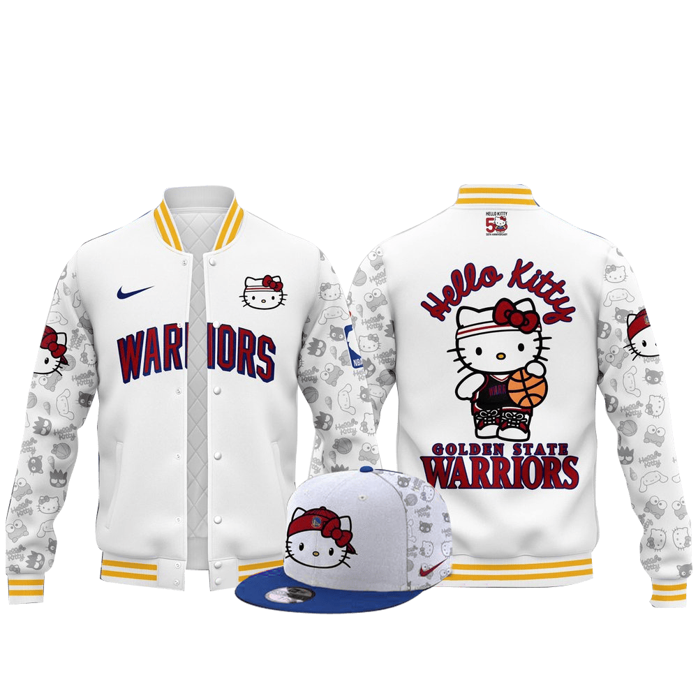 Golden State Warriors x Hello Kitty Night Varsity Jacket Golden State Warriors Merch Fans Gifts-1