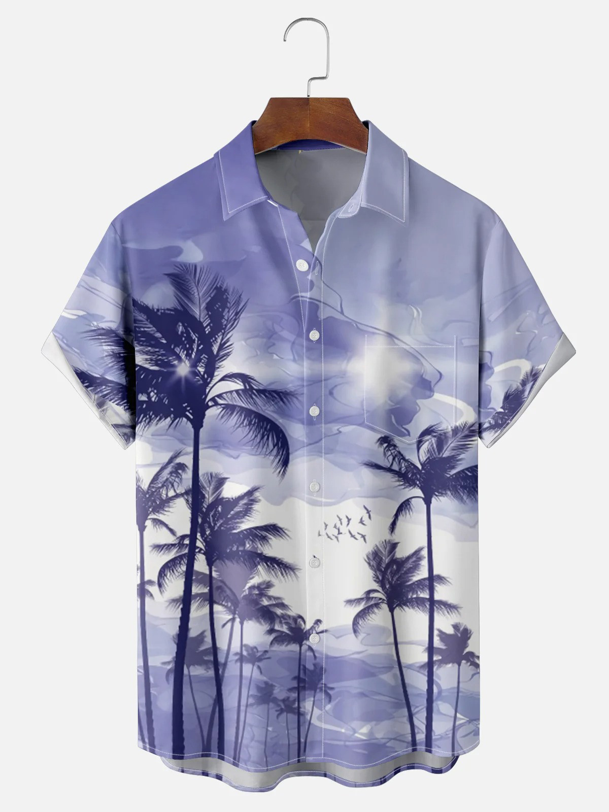 Gradient Coconut Tree Chest Pocket Casual Hawaiian Shirt-1
