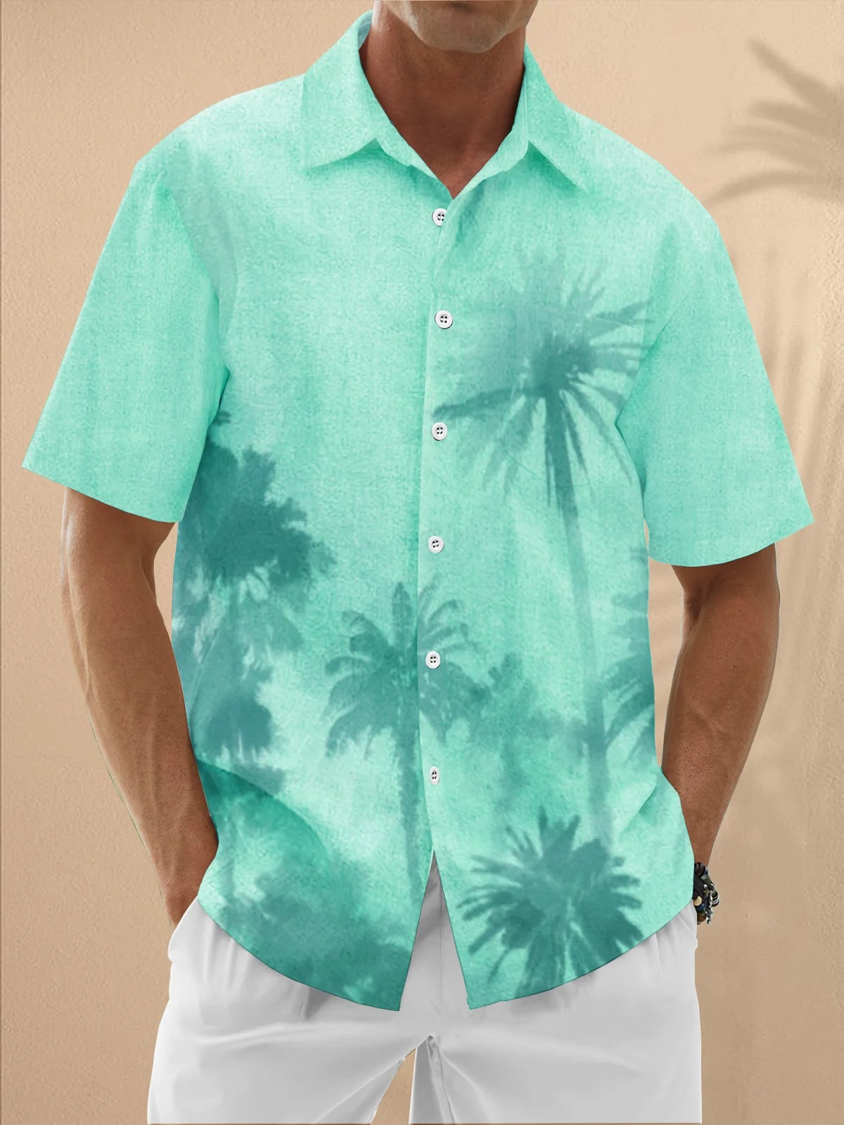 Gradient Coconut Tree Chest Pocket Hawaiian Shirt-1