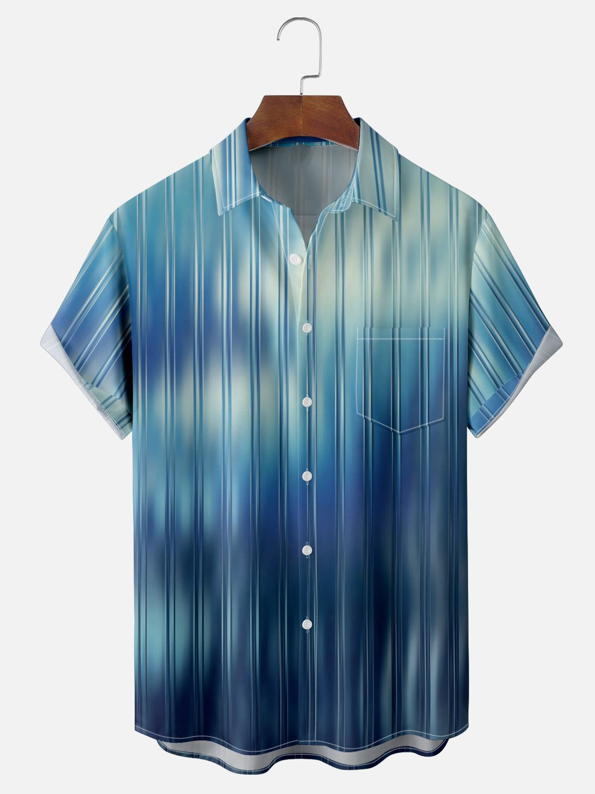 Gradient Color Striped Chest Pocket Casual Shirt-1