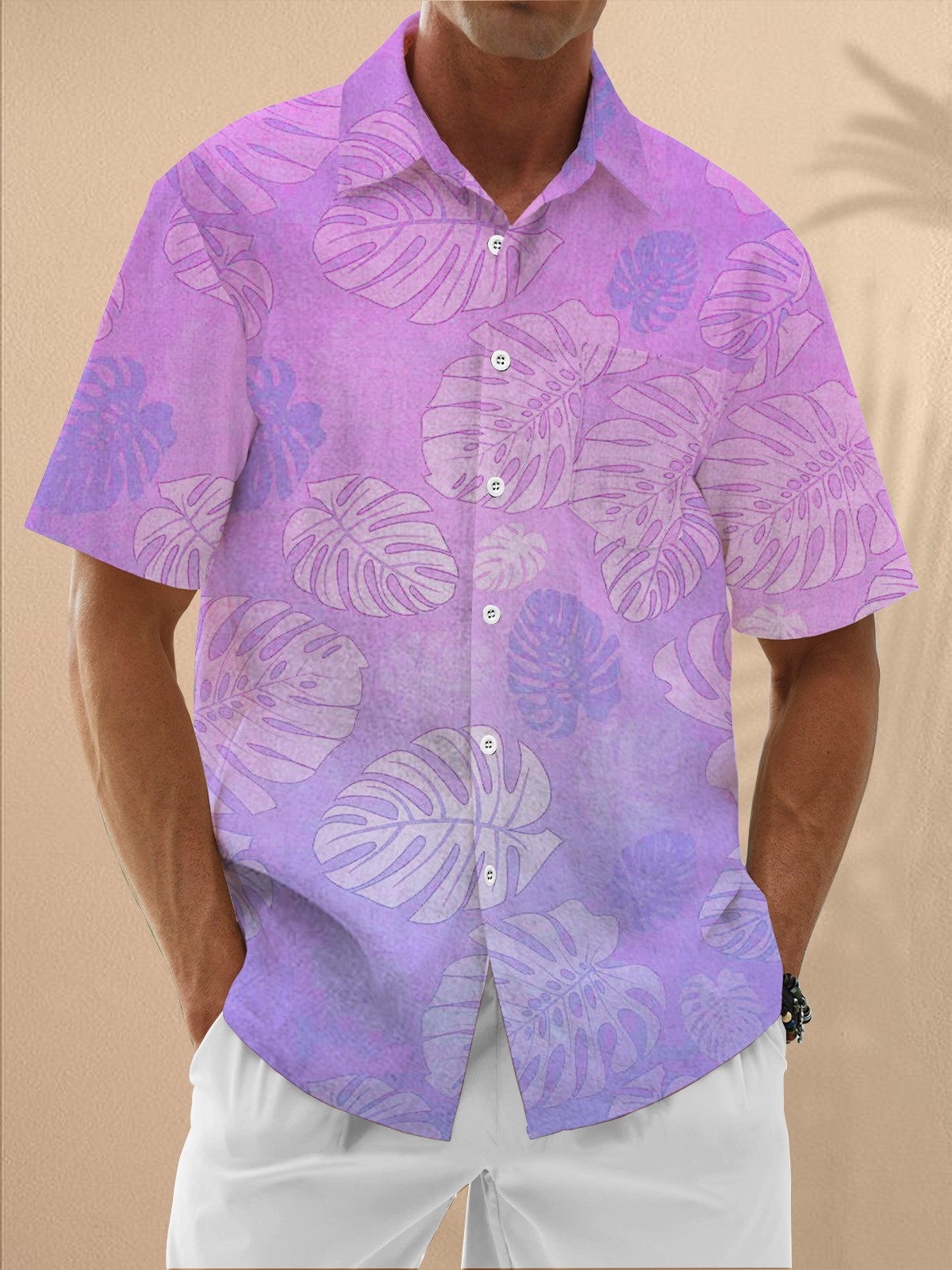 Gradient Floral Chest Pocket Hawaiian Shirt-1