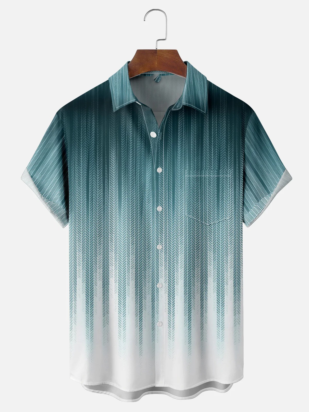 Gradient Stripe Geometric Chest Pocket Hawaiian Shirt-1