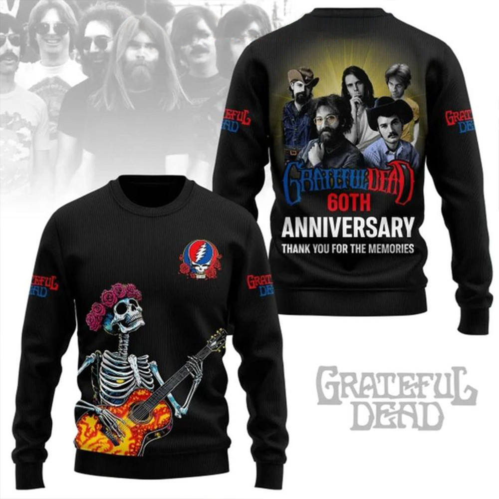 Grateful Dead 60th Anniversary Thank You For The Memories Sweatshirt Rock Band Gifts For Fans-1