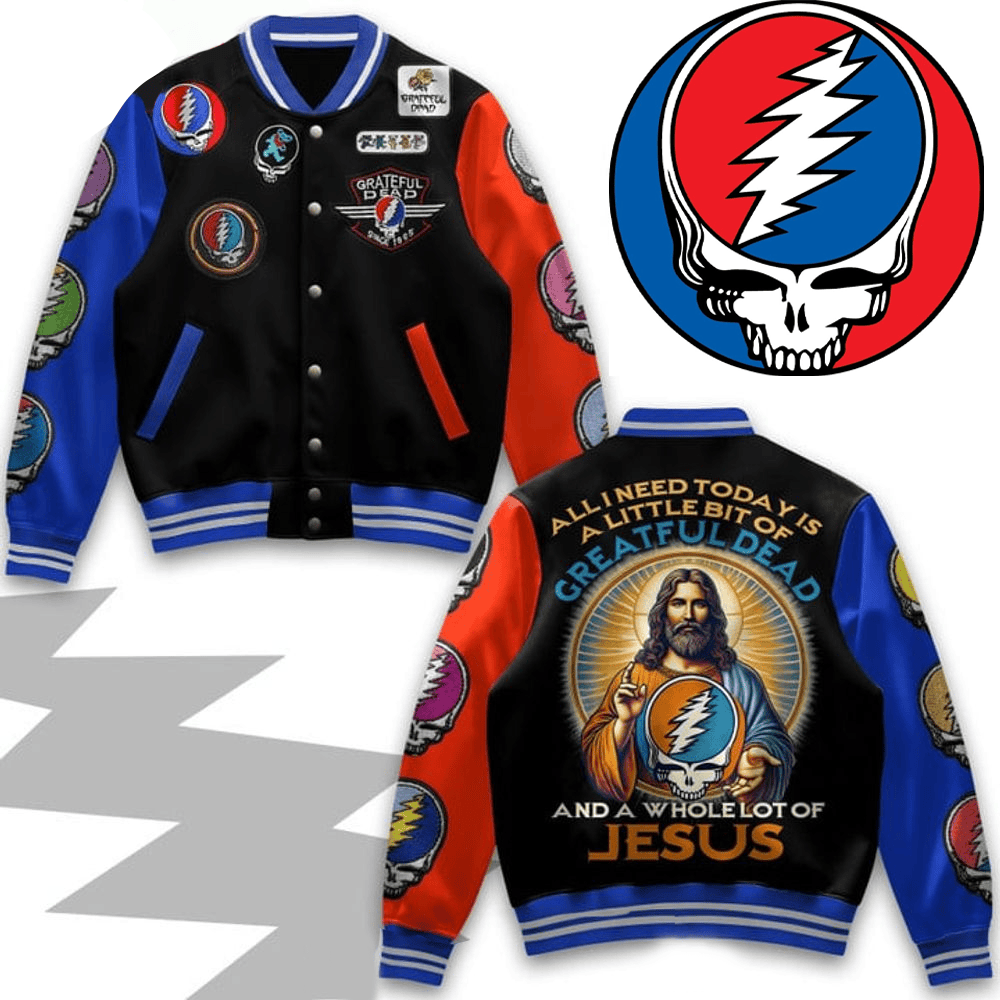 Grateful Dead x Jesus Varsity Jacket Grateful Dead Merch Awesome Father's Day Gifts-1