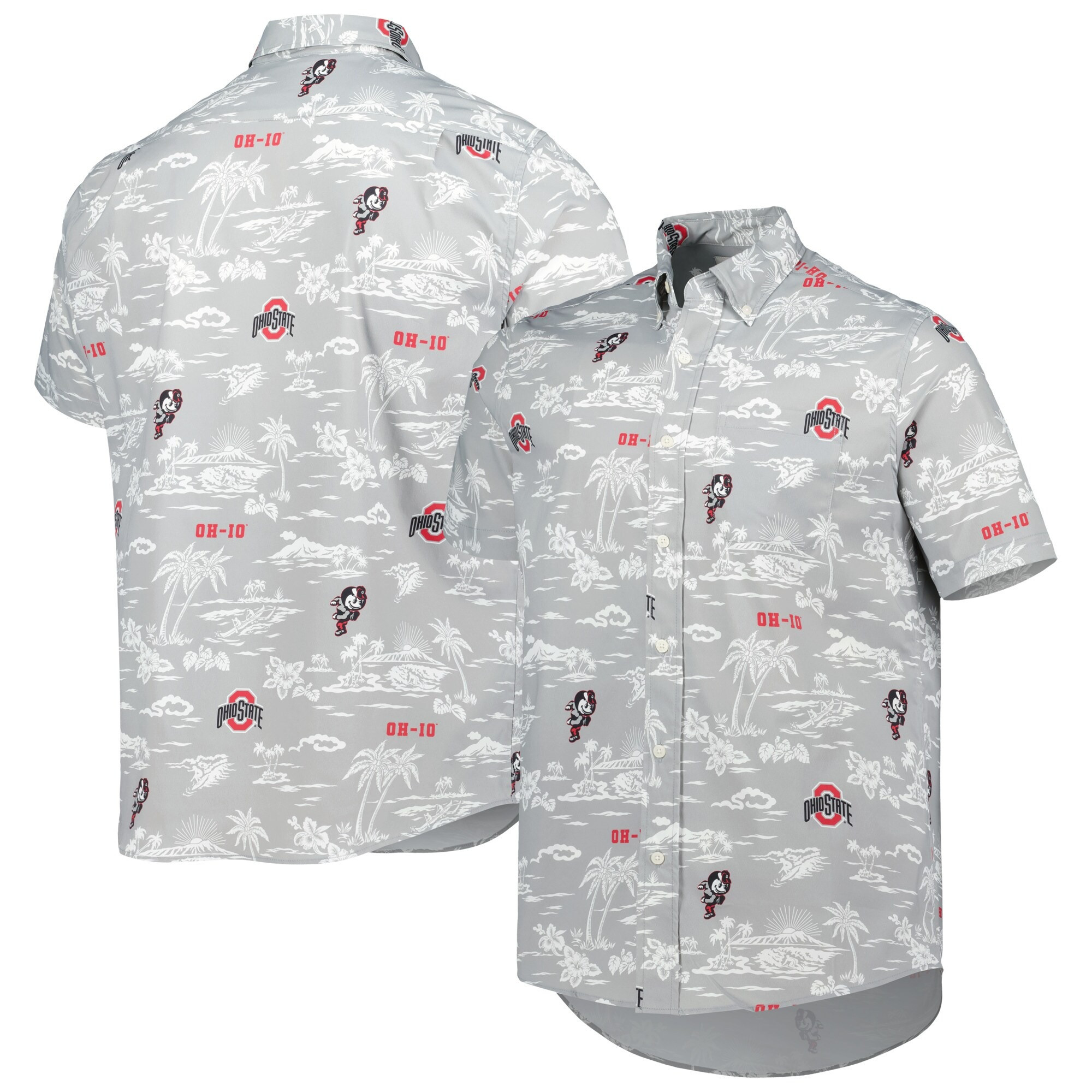 Gray Ohio State Buckeyes Hawaiian Shirt NCAA Aloha Shirt Dad Fathers Day Gifts Football Lovers-1