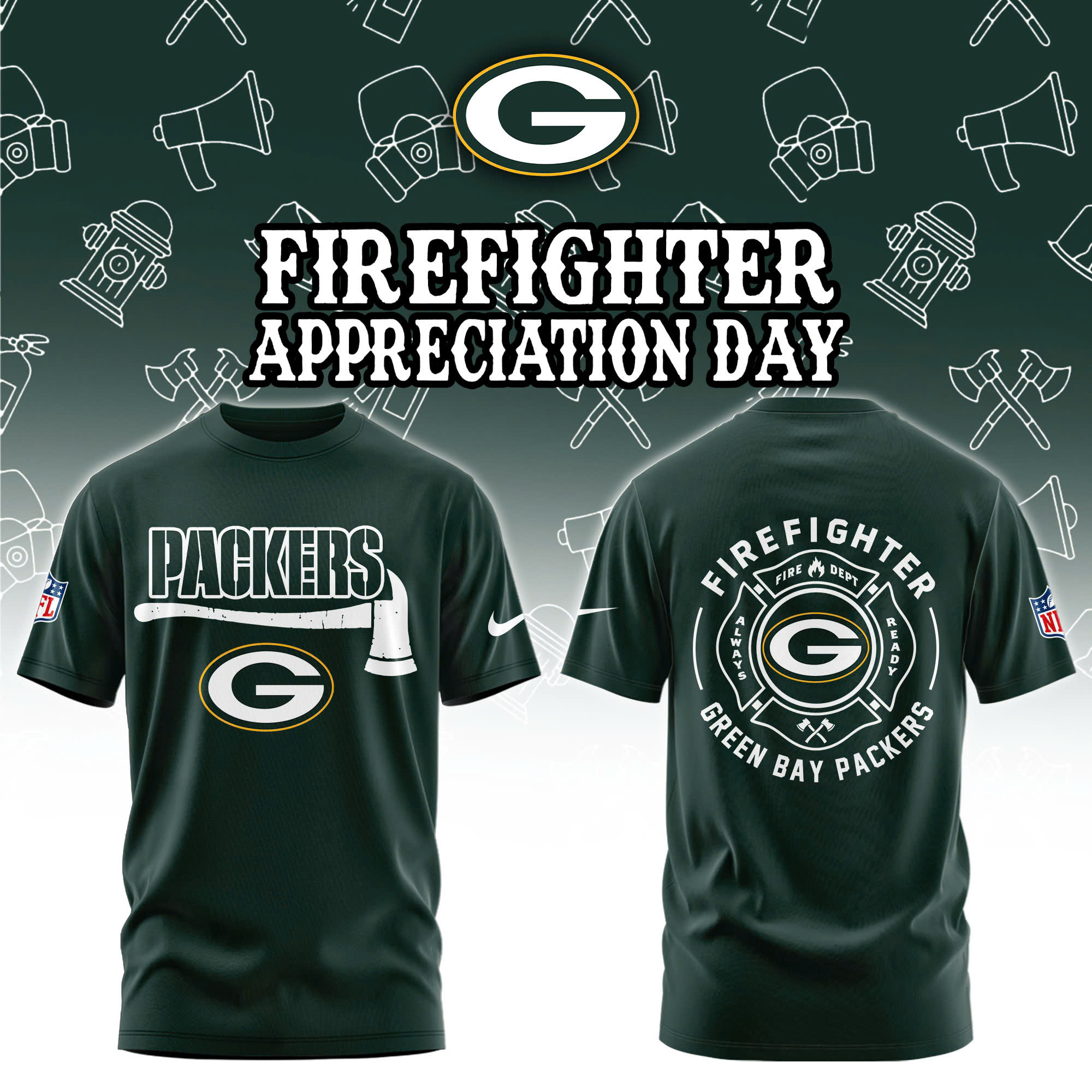 Green Bay Packers Firefighter Appreciation Day Tshirt Limited Edition-1