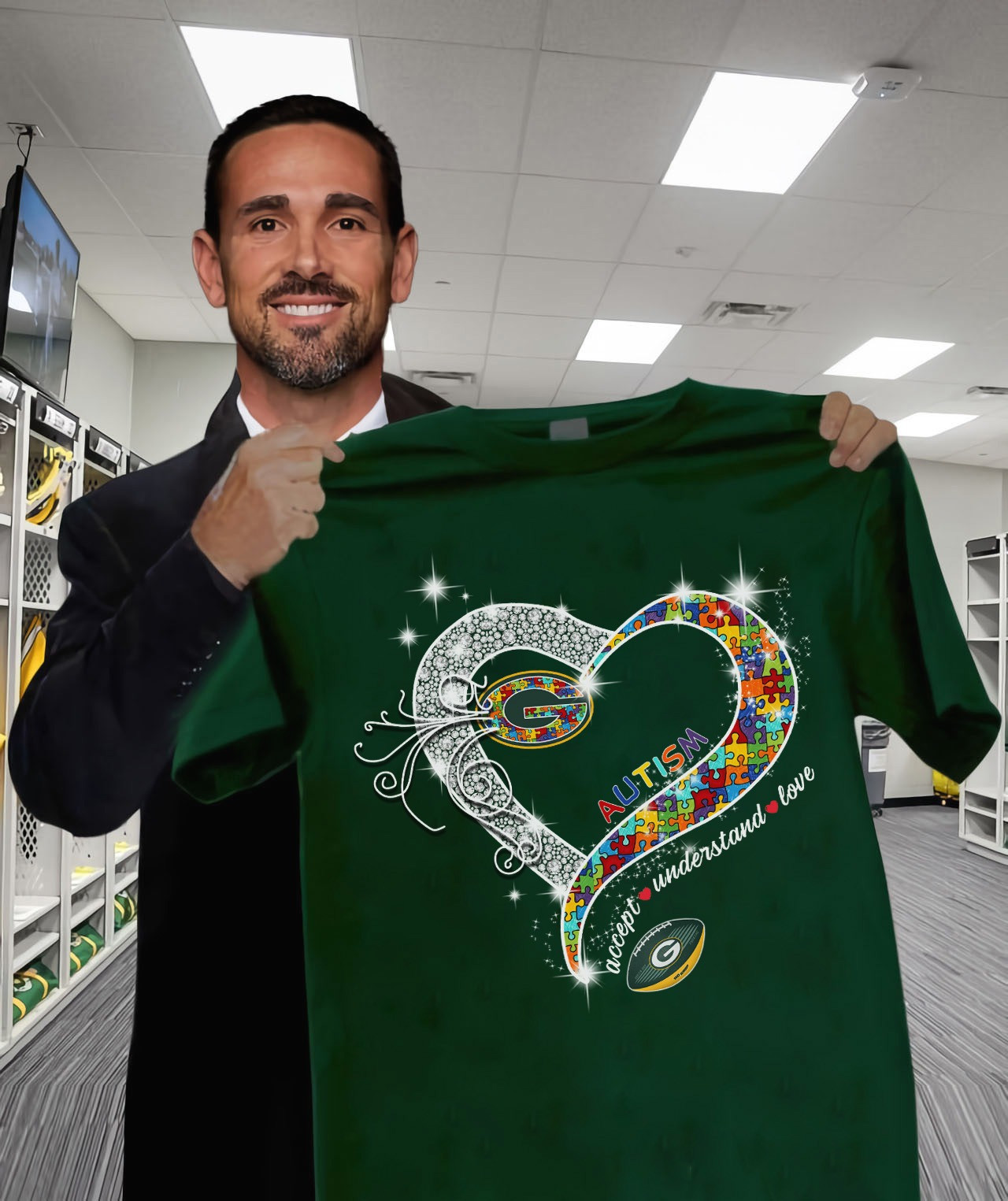 Green Bay Packers NFL Autism Awareness Accept Understand Love Shirt Football Fan Gifts-1