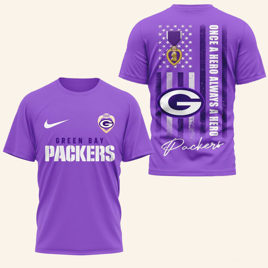Green Bay Packers National Purple Heart Day Shirt Green Bay Packers Merch Dad Gifts-1