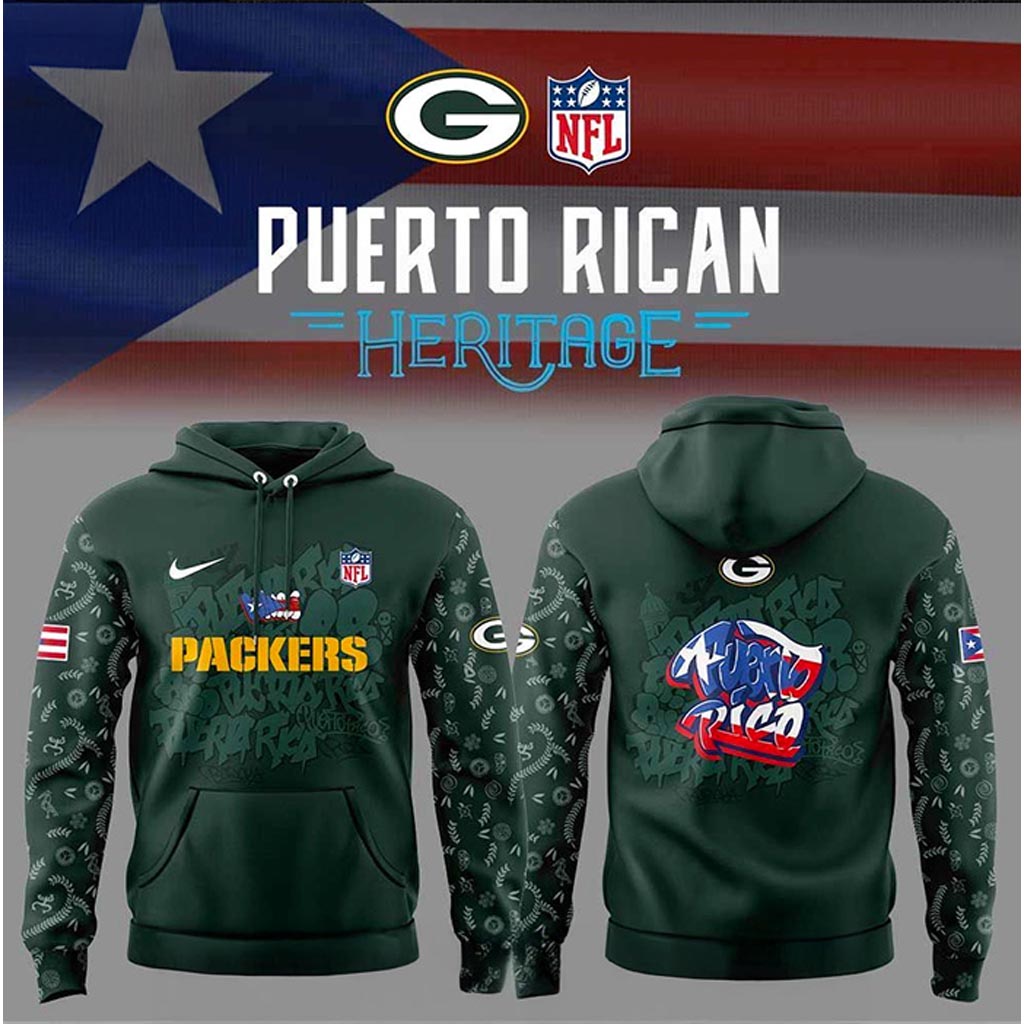 Green Bay Packers Puerto Rican Heritage Hoodie Packers Merch Football Related Gifts-1