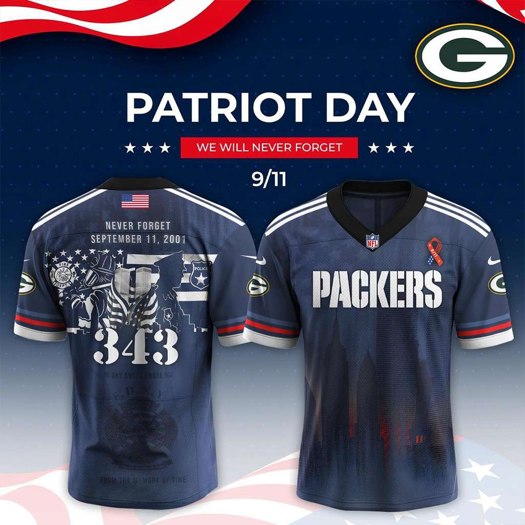 Green Bay Packers X Never Forget 9 11 Tribute Jersey Green Bay Packers Merch Fans Gifts-1