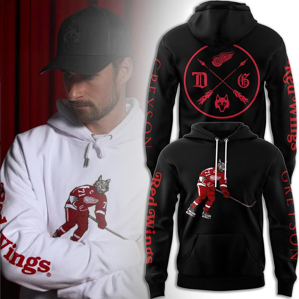 Greyson x Detroit Red Wings Black Hoodie Gifts For Hockey Fan-1