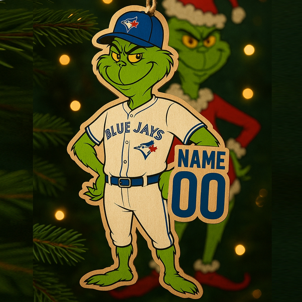 Grinch Blue Jays Christmas Ornament Custom Wooden Holiday Decor-1