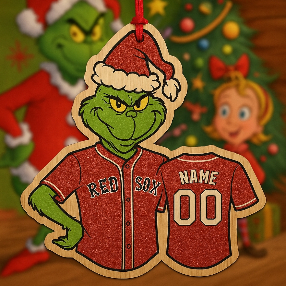 Grinch Boston Red Sox Wooden Ornament Personalized Christmas Decoration-1