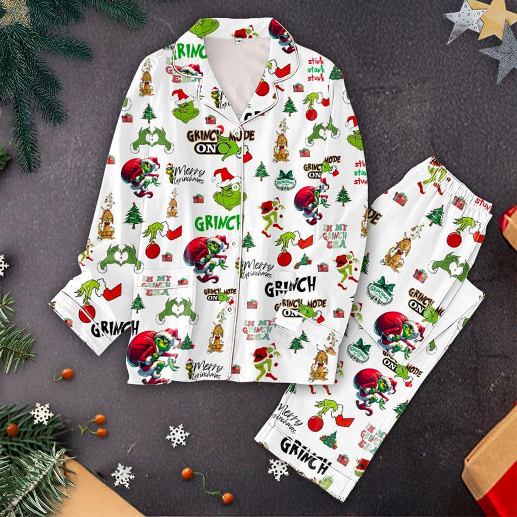 Grinch Christmas Button Pajamas Set Grinch Merch Best Christmas Gifts For Wife-1