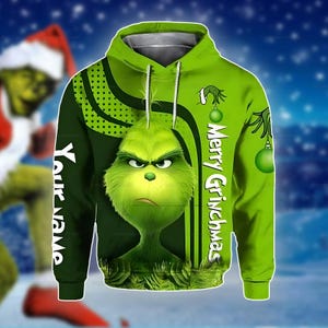 Grinch Hoodie Unisex 3D Print Pullover Hoodie Christmas-1