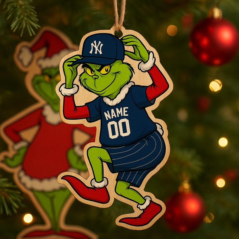 Grinch Yankees Christmas Ornament Wooden Holiday Decoration-1