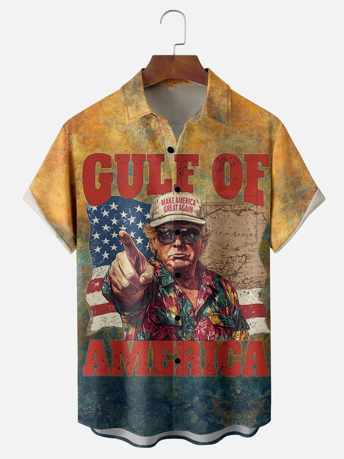 Gulf Of America Trump Chest Pocket Hawaiian Shirt-1