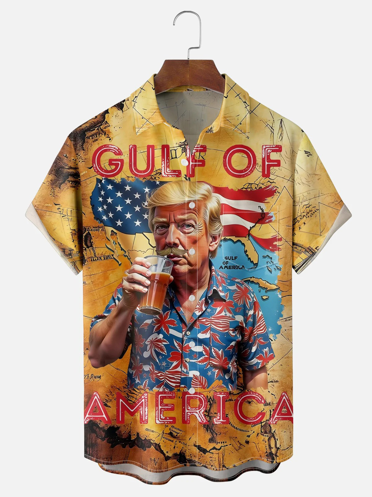 Gulf Of American Trump Chest Pocket Hawaiian Shirt-1