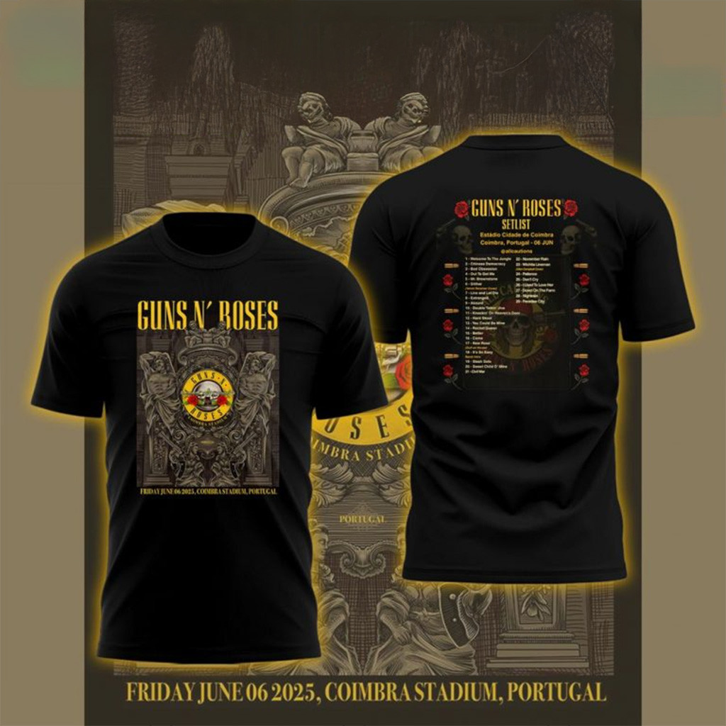 Guns N' Roses Coimbra Stadium Concert 2025 Black Shirt Guns N' Roses Merch Fans Gifts-1