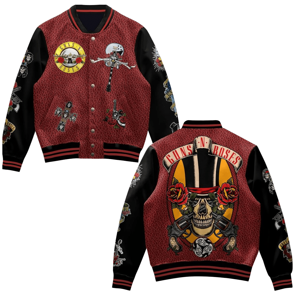Guns N' Roses Skull Rock Varsity Jacket Guns N' Roses Merch Gifts For Father's Day Ideas-1