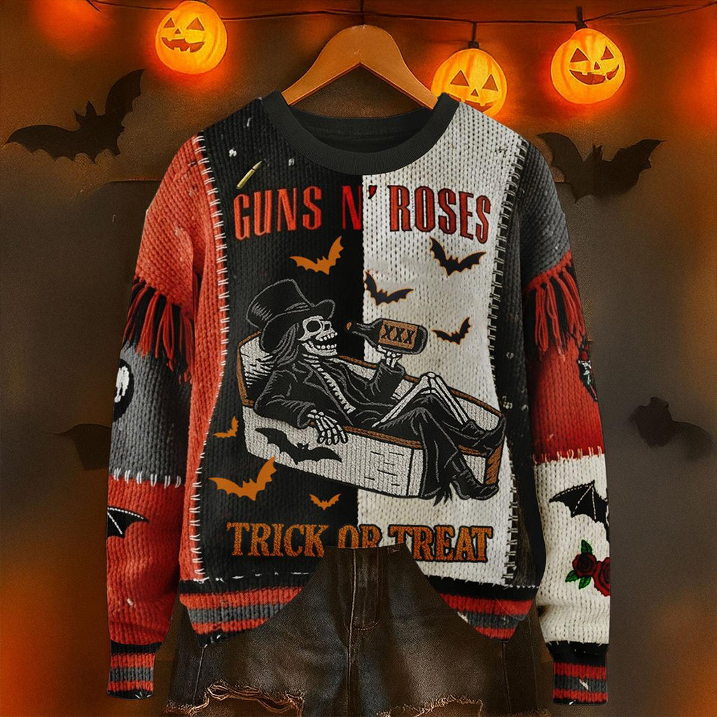 Guns N Roses Trick Or Treat Ugly Sweater Guns N Roses Merch Halloween Gift Ideas-1