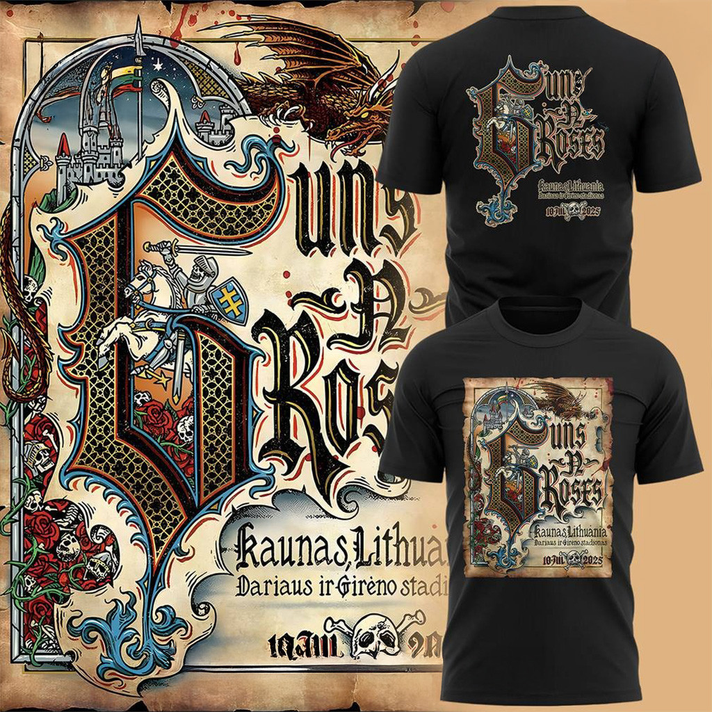 Guns N Roses World Tour to Kaunas 2025 Special T-Shirt Guns N Roses Merch Dad Gifts-1