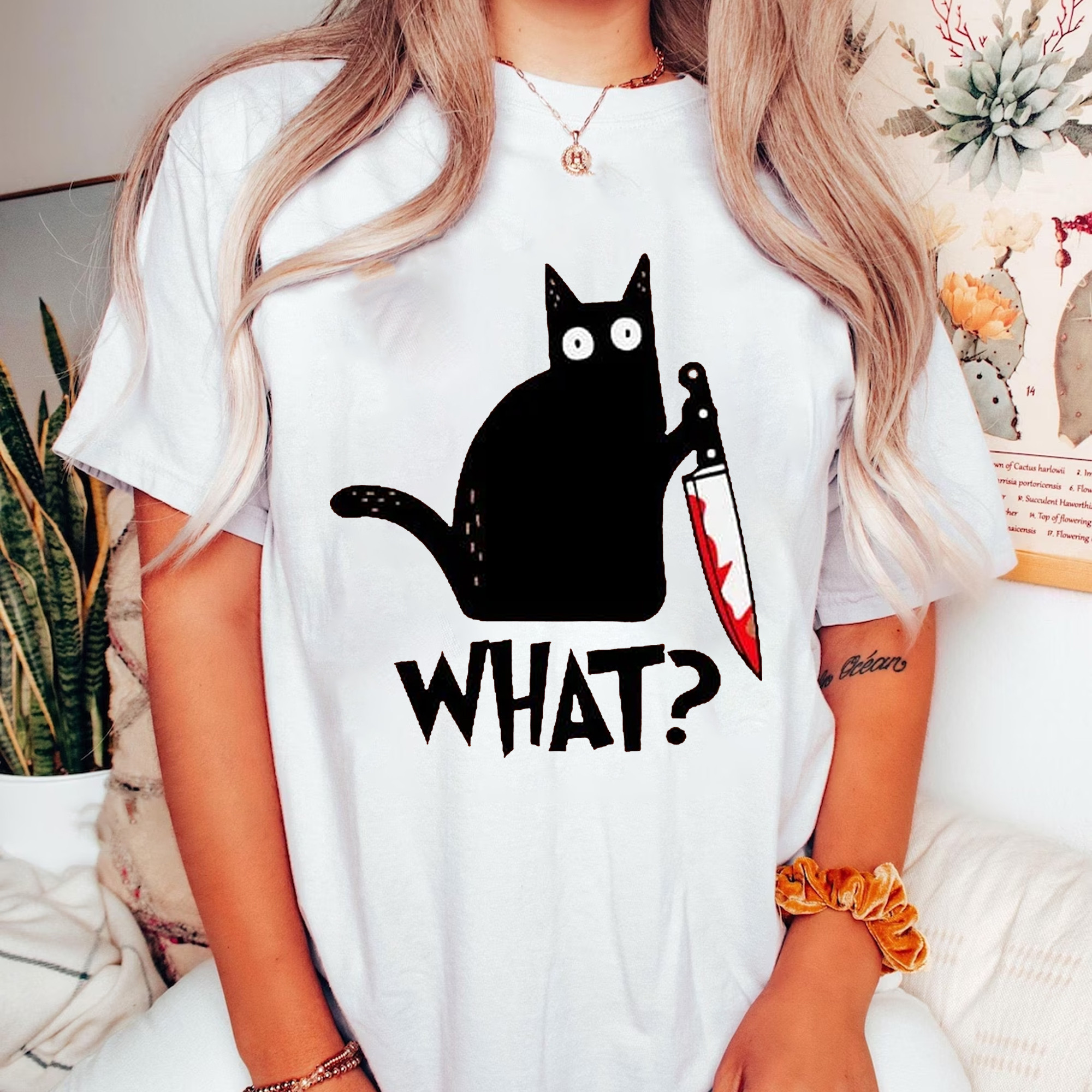 Halloween Black Cat Shirt Horror Graphic Tees Halloween Gifts For Him Her-1