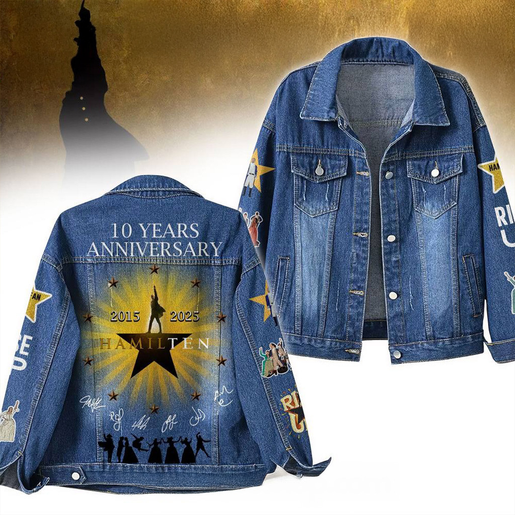 Hamilton 10 Years Anniversary Rise Up Special Denim Jacket Hamilton Merch Gifts For Husband-1
