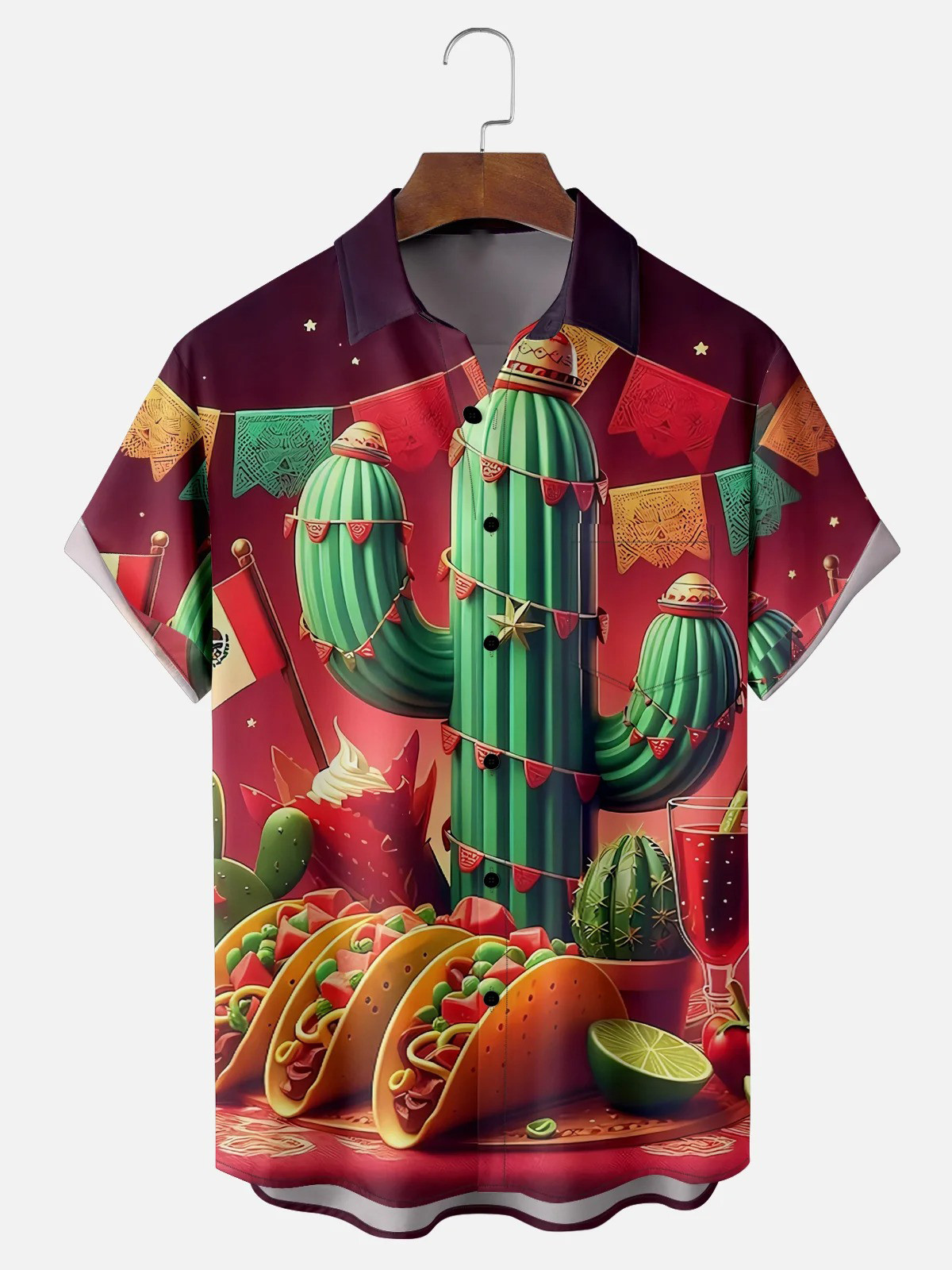 Happy Cinco de Mayo Cactus TACO Red Chest Pocket Casual Shirt-1