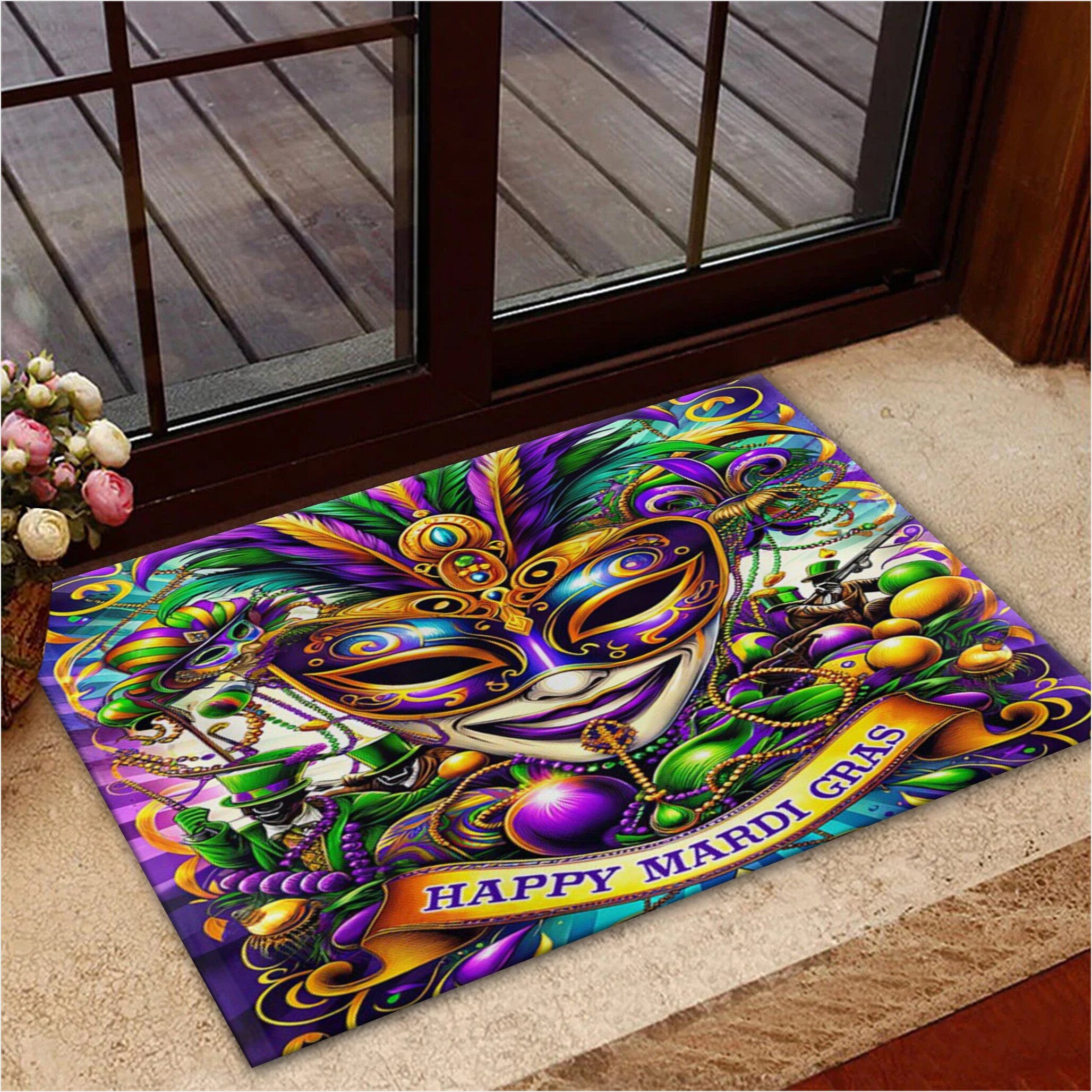 Happy Mardi Gras Doormat Carnival Mask Mardi Gras Welcome Mat Holiday Decor Gifts For Besties-1