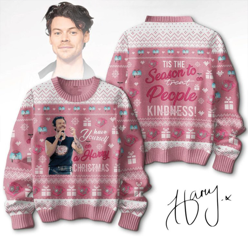 Harry Styles Tis The Season To Treat People With Kindness Christmas Ugly Sweater Fans Gifts-1