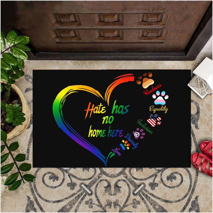 Hate Has No Home Here Doormat Dog Paw Support Kindness Equality Peace LGBT Door Mat Gift-1