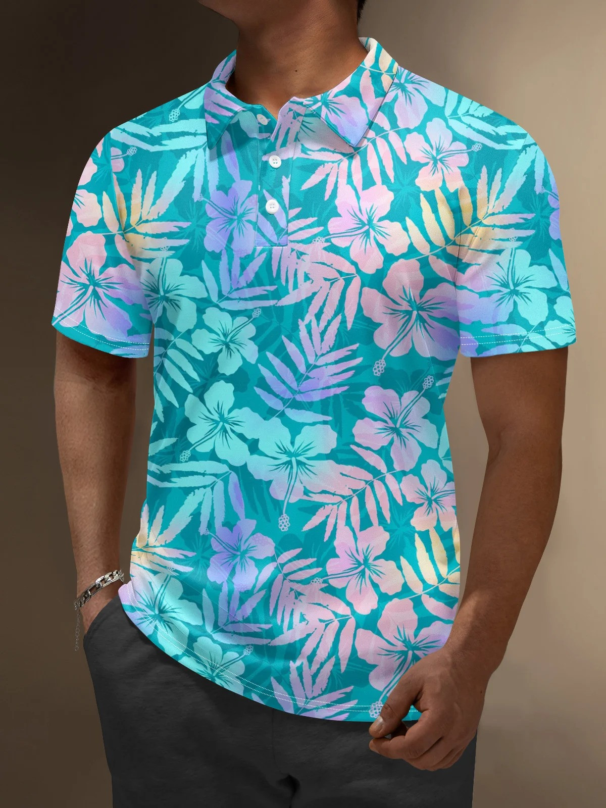 Hawaiian Flowers Coconut Tree Gradient Color Golf Polo-1