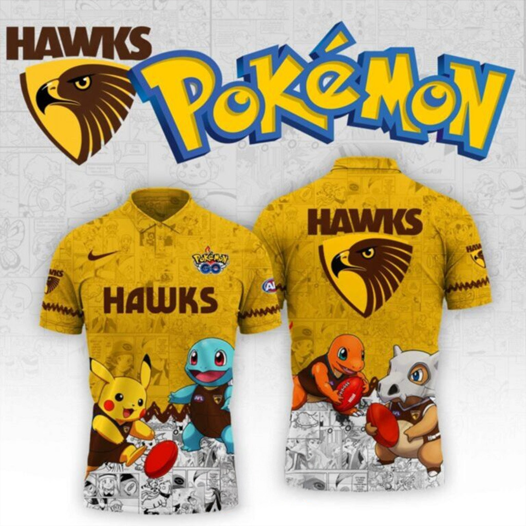 Hawks AFL Team Pokemon Polo Shirt AFL Merch Gifts For Fans-1