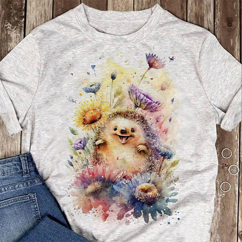 Hedgehog With Flowers Shirt Cute Graphic Tees Gifts For Hedgehog Lovers-1