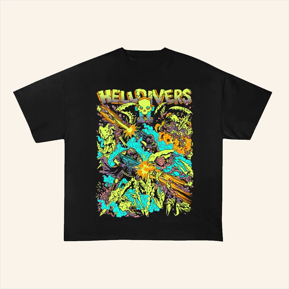 Helldivers Merch Black T-Shirt Birthday Gift Ideas For Him Gifts For BFF Christmas Presents Ideas-1