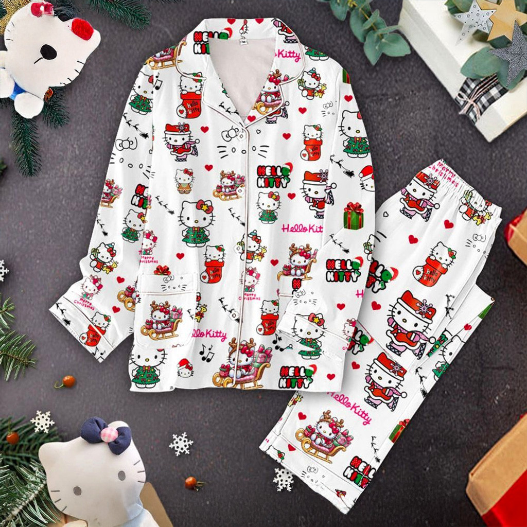 Hello Kitty Button Pajamas Set Best Christmas Gifts For Daughter-1