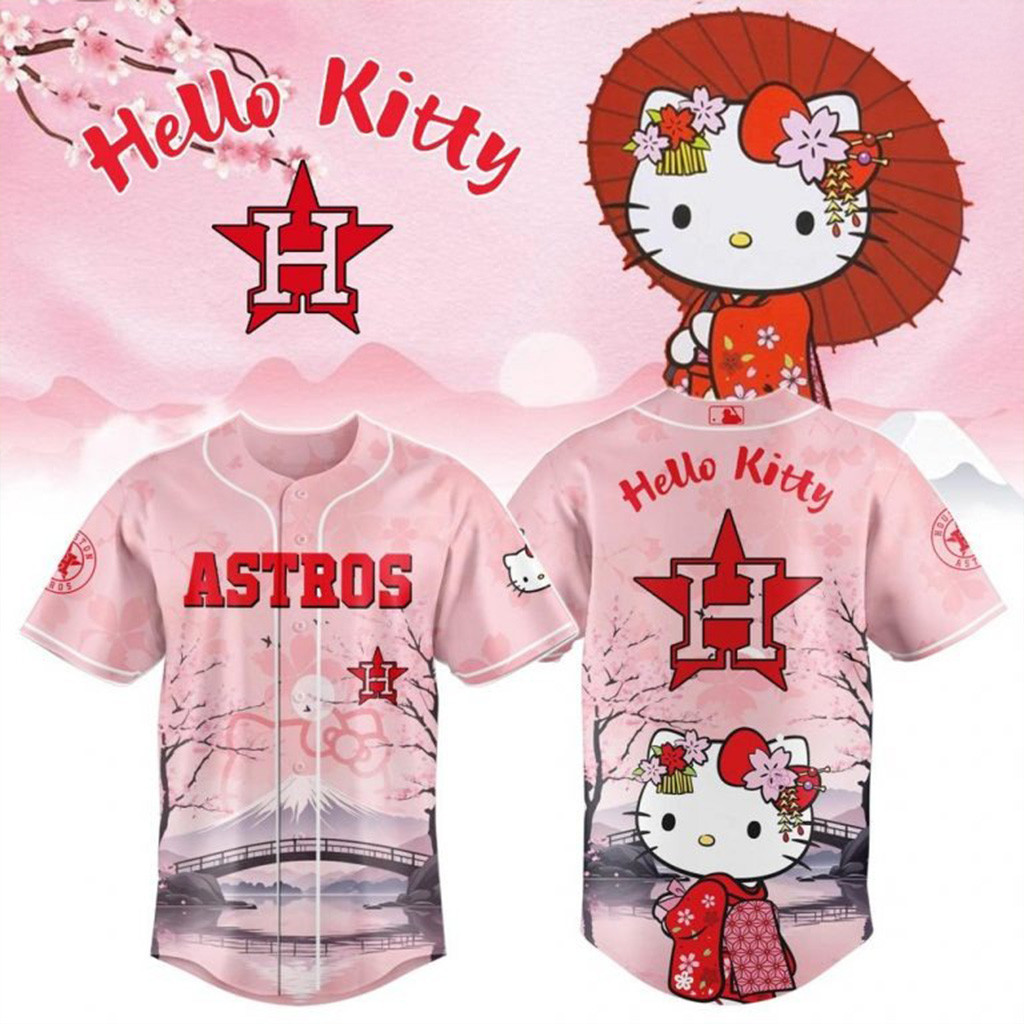 Hello Kitty X Houston Astros Sakura Pink Baseball Jersey Houston Astros Merch Gifts For Fans-1