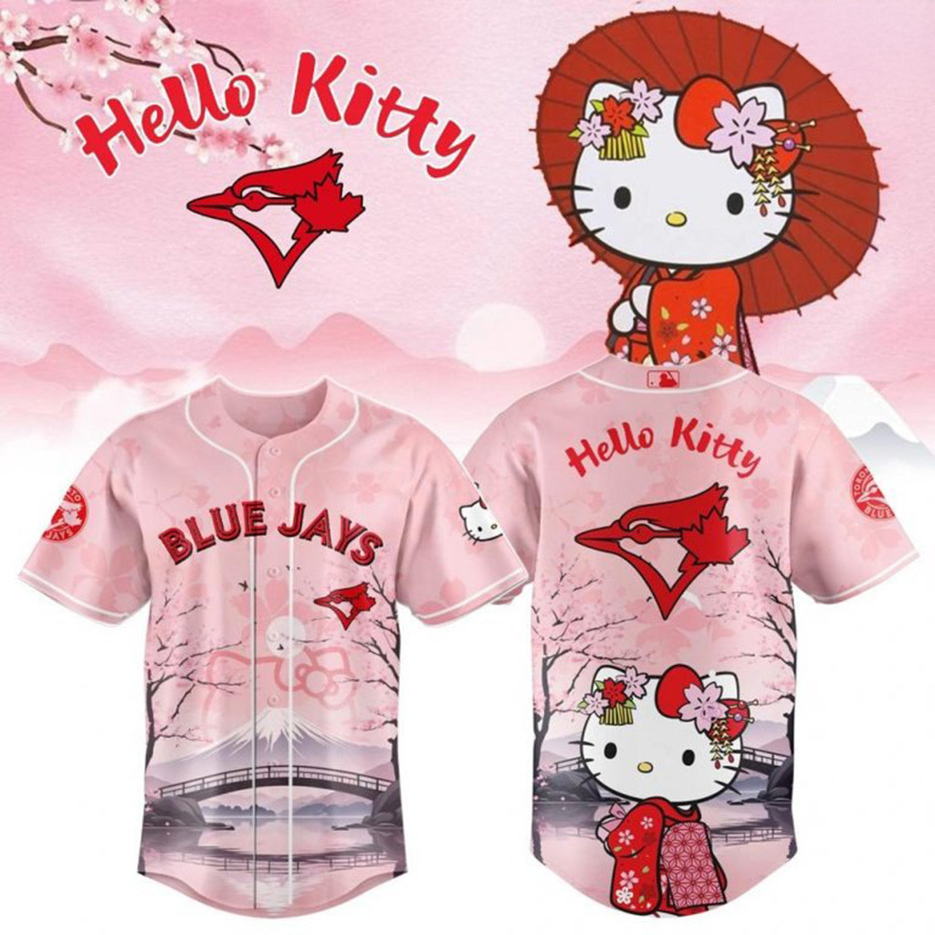 Hello Kitty X Toronto Blue Jays Sakura Pink Baseball Jersey Toronto Blue Jays Merch-1