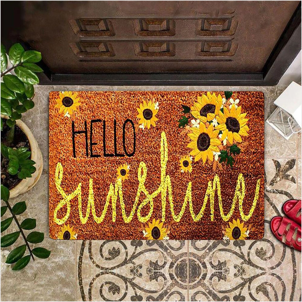 Hello Sunshine Doormat Sunflower Welcome Mat Outdoor Door Mat Birthday Gifts For Fans-1