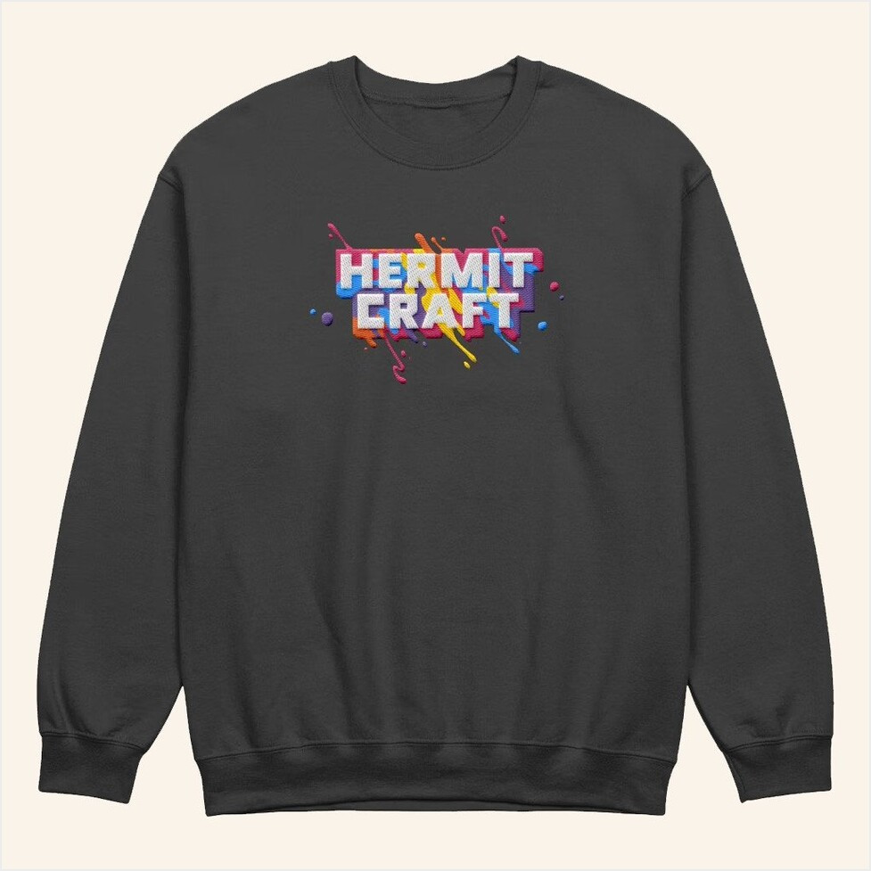 Hermitcraft Merch Paint Splatter Crewneck Black Sweatshirt Gifts For Friends Gifts For Him-1