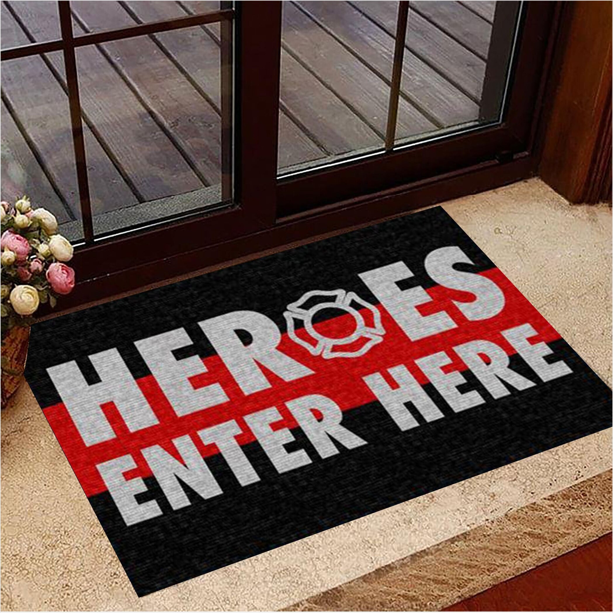 Heroes Enter Here Firefighter Doormat Thin Red Line Doormat House Decor Gifts For Best Friend-1