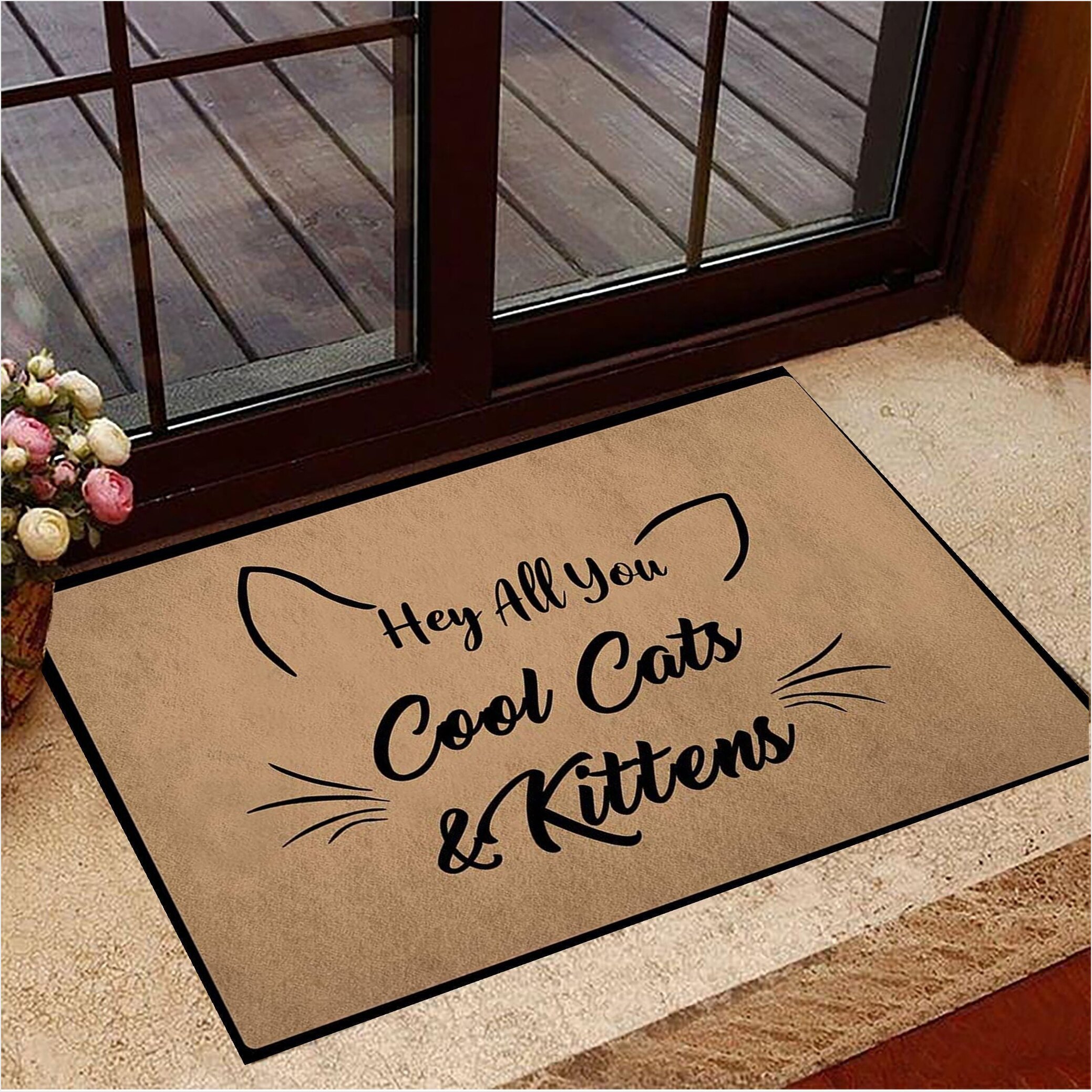 Hey All You Cool Cats And Kittens Doormat Funny Welcome Mat For Cat Owners Lovers Gift Ideas-1