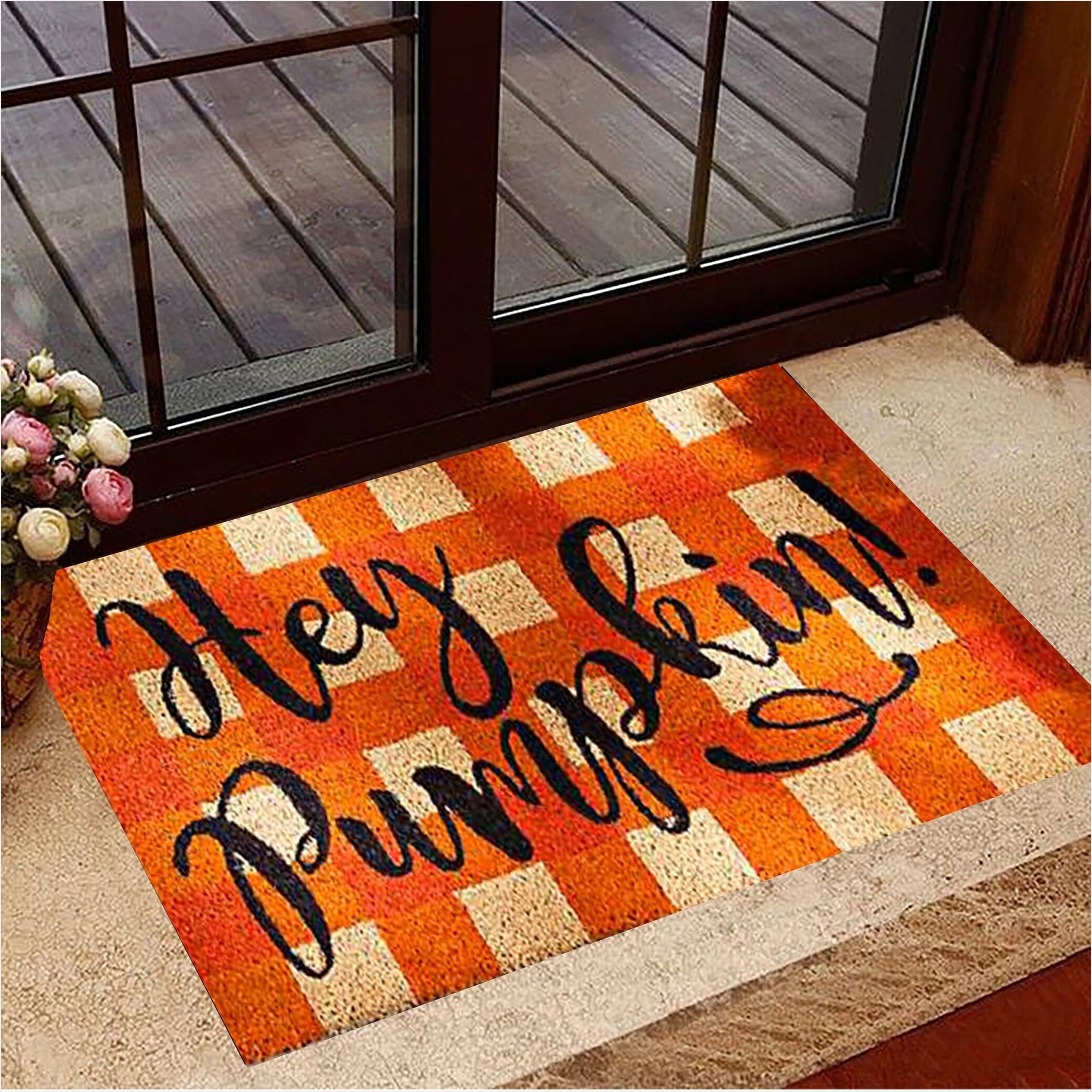 Hey Pumpkin Doormat Fall Welcome Mat New Home Gift Ideas Birthday Gifts For Best Friend-1
