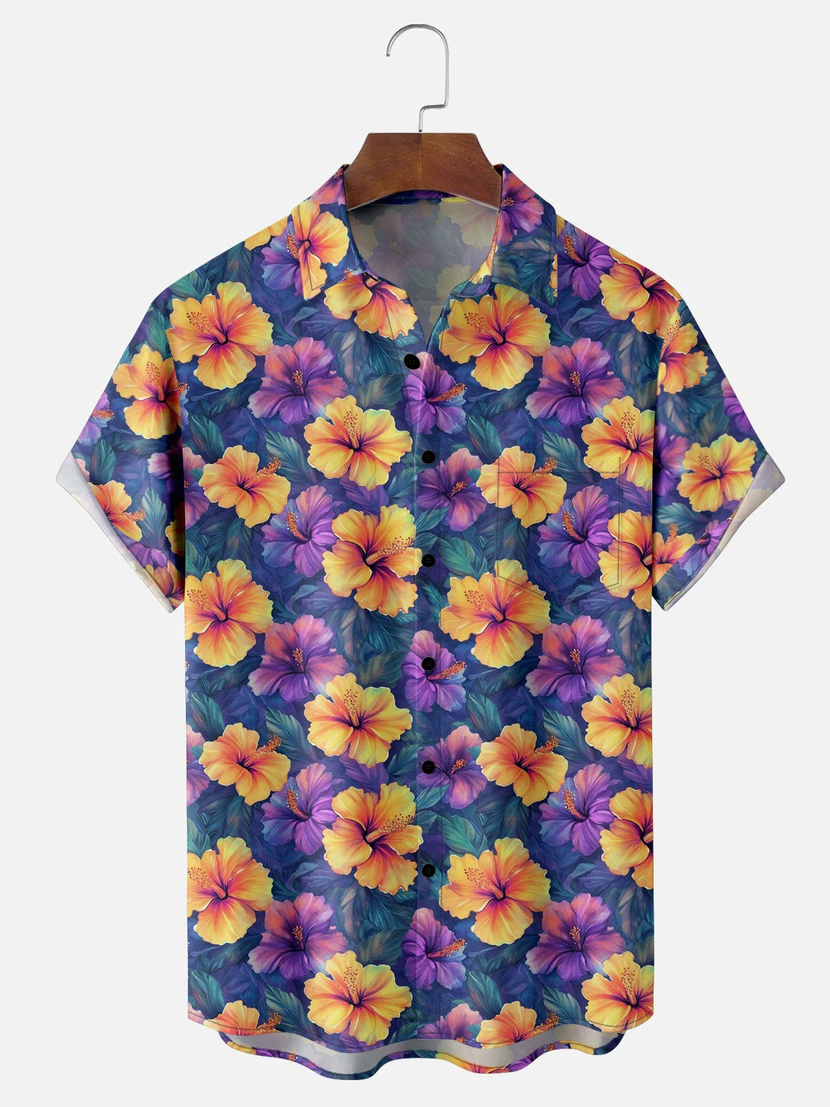 Hibiscus Floral Chest Pocket Hawaiian Shirt-1 Hibiscus Floral Chest Pocket Hawaiian Shirt-1