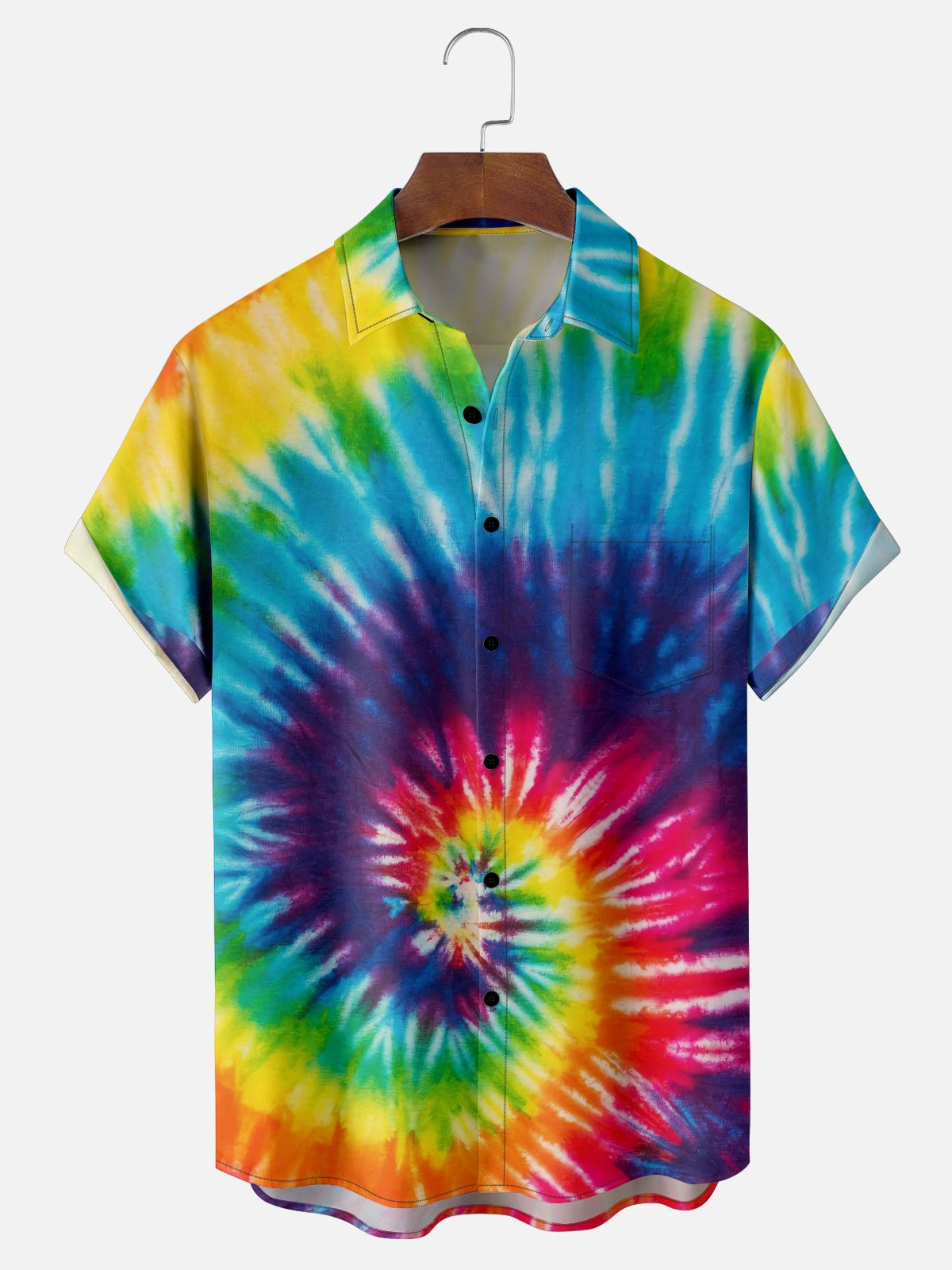 Hippie Tie Dye Gradient Color Chest Pocket Casual Shirt-1